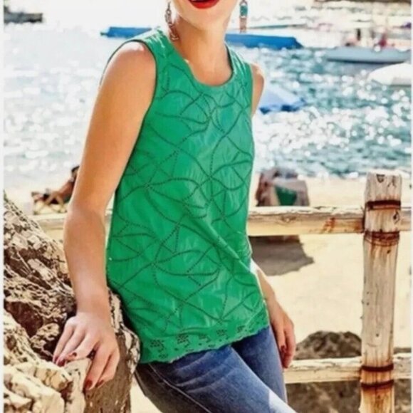 Cabi Women's Gemma Sleeveless Eyelet tunic Tank Top Kelly Green SIZE M - Picture 1 of 9